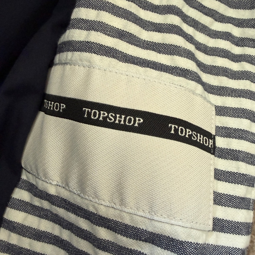 Topshop Striped Trench Coat Navy White Double Breasted Size 8 - Picture 12 of 12
